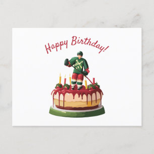 Carte Postale Joueur de hockey sur glace gâteau d'anniversaire