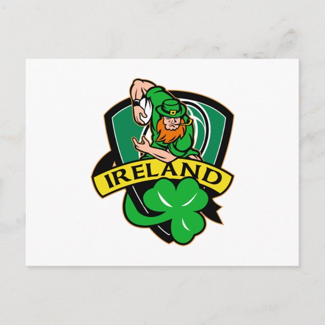 Carte Postale Joueur de leprechaun irlandais de rugby shamrock i (Devant)