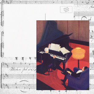 Carte Postale Joueur de piano Pianiste Salon de musique Art Déco