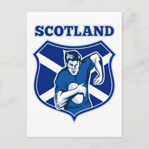 Carte Postale joueur de rugby à balle bouclier du drapeau écossa
