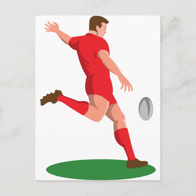 Carte Postale joueur de rugby donnant un coup de pied la boule (Devant)