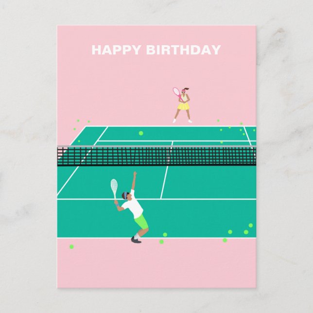Carte Postale Joueur de tennis de match d'art moderne Joyeux Ann (Devant)