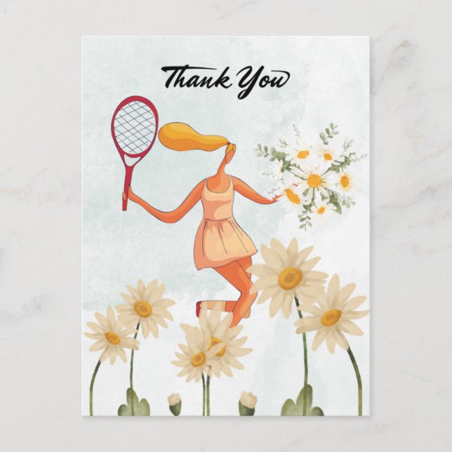 Carte Postale Joueur de tennis Merci à l'aquarelle fleurie (Devant)
