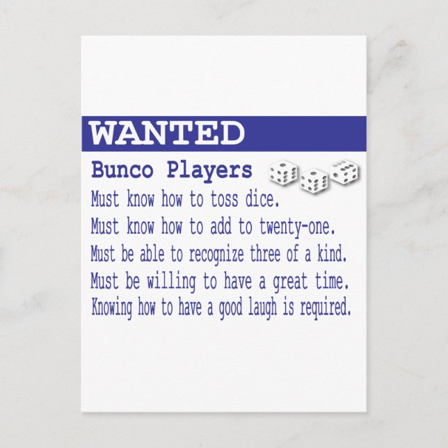 Carte Postale joueurs de bunco recherchés (Devant)