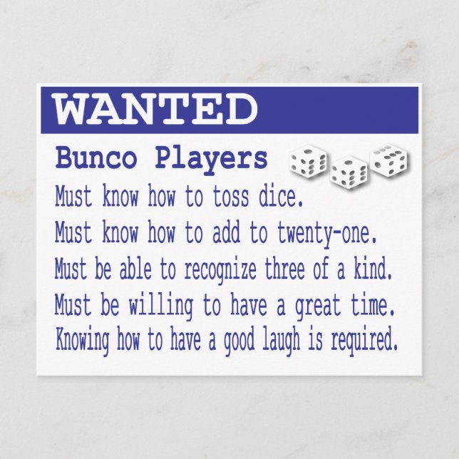 Carte Postale joueurs de bunco recherchés (Devant)
