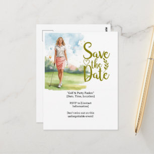 Carte Postale Joueuse de golf est en train de jouer sur le green
