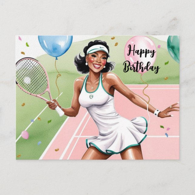 Carte Postale Joueuse de tennis avec un joli mot d'anniversaire (Devant)