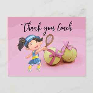 Carte Postale Joueuse de tennis merci entraîneur sur rose