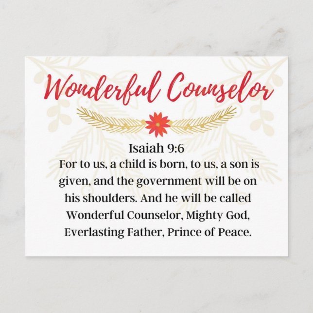 Carte Postale Jour 9. Noms de Jésus | Conseiller Merveilleux Ave (Dos)