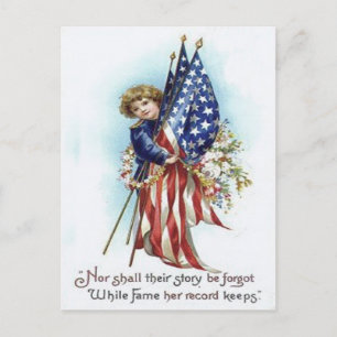 Carte Postale Jour commémoratif du drapeau américain du garçon W