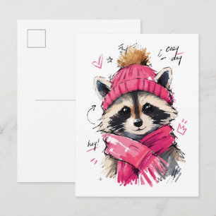Carte Postale Jour confortable Raton laveur mignon avec chapeau