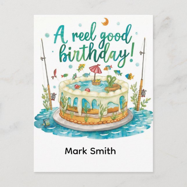 Carte Postale Jour d'anniversaire de pêche sur le thème du plais (Devant)