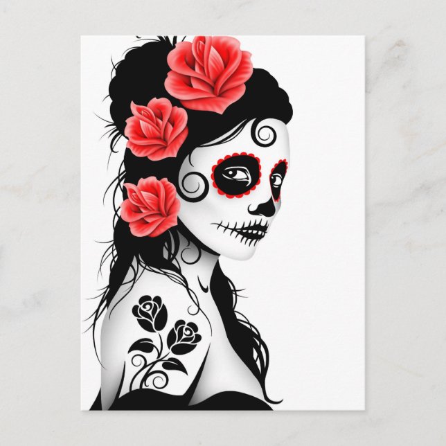 Carte Postale Jour de la fille crâne de sucre mort - blanc (Devant)