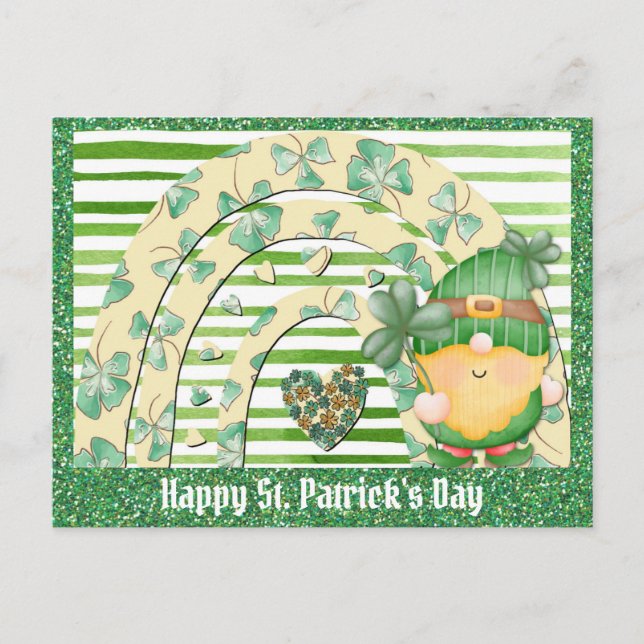 Carte Postale Jour de la Saint Patrick Cute Gnome Shamrock vert (Devant)