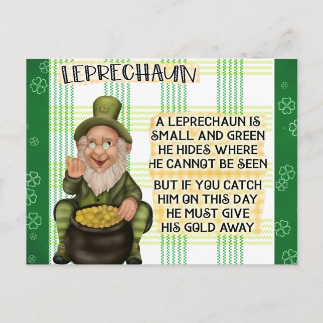 Carte Postale Jour de la Saint Patrick irlandais Leprechaun poèm (Devant)