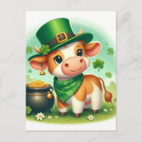 Jour de la Saint-Patrick mignon vache marron et bl