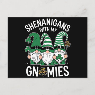 Carte Postale Jour de la Saint-Patrick Shamrock Chanceux Gnomes 