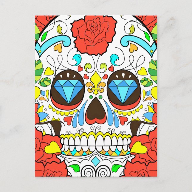 Carte Postale Jour de l'art crânien coloré mort (Devant)