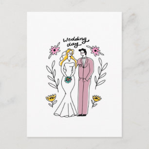 Carte Postale "Jour de Mariage" Illustration Fantaisiste de Jeun