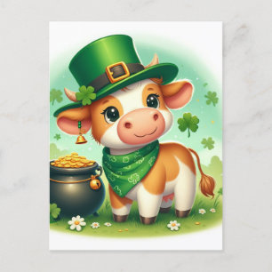 Carte Postale Jour de Saint-Patricks Brown et blanc Vache