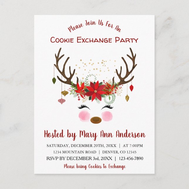 Carte Postale Jour d'échange de biscuits de Noël à Reindeer (Devant)