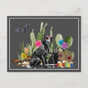 Carte Postale Jour des Dead Dia De Los Muertos chien et chat