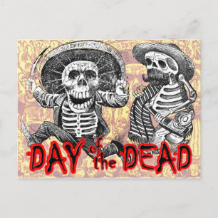 Carte Postale Jour des morts - Skeletons à la machette et à l'al