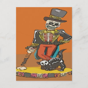 Carte Postale Jour des morts Skelton et Chat