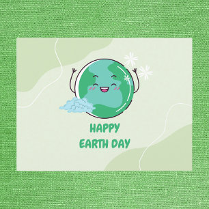 Carte Postale Jour des terres vert et Turquoise Kawaii