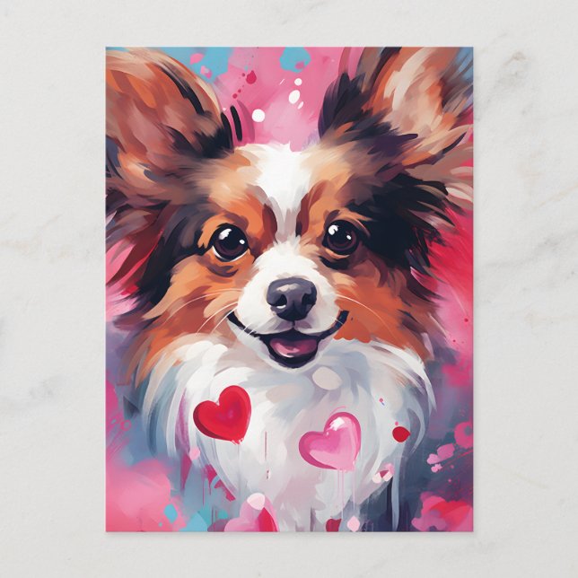 Carte Postale Jour des Valentines, chien de papillon (Devant)