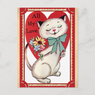 Carte Postale Jour des Valentines de Chat Vintage