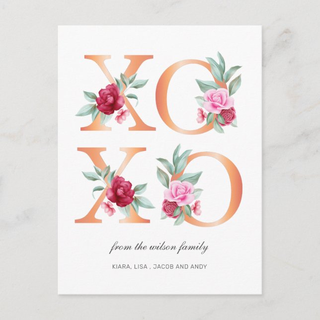 Carte Postale Jour des Valentines florales XOXO (Devant)