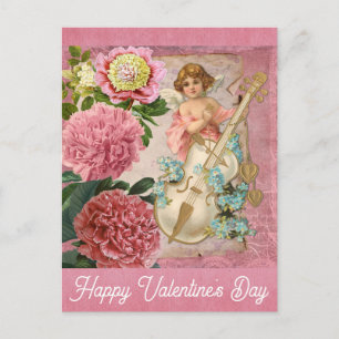 Carte Postale Jour des Valentines vintages Angel victorien Rose 