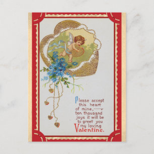 Carte Postale Jour des Valentines vintages Poème victorien Cupid
