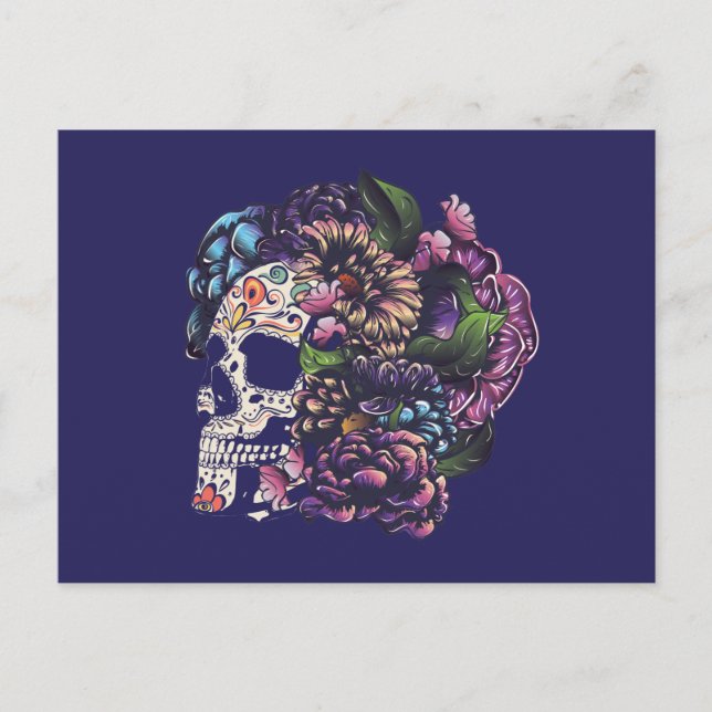Carte Postale Jour du crâne à sucre fleuri mort avec fleurs (Devant)