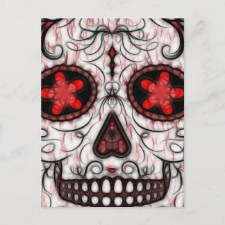 Carte Postale Jour du crâne de sucre mort - Fractal rouge et noi