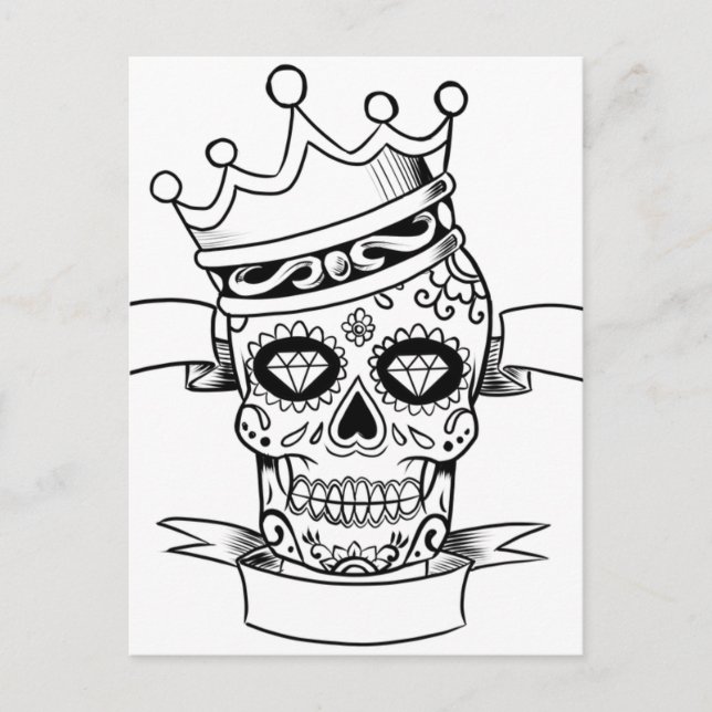 Carte Postale Jour du crâne du crâne mort Tattoo Couronne crâne  (Devant)