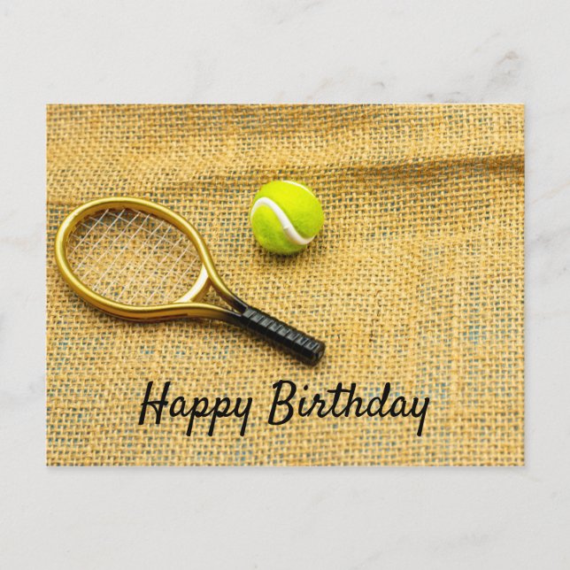 Carte Postale Jour heureux de balle de tennis et de raquette (Devant)