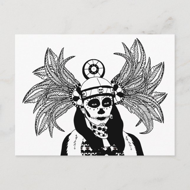 Carte Postale Jour Indien Aztèque de la mort squelette homme art (Devant)
