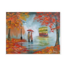 Jour pluvieux automne tableau de tramway parapluie