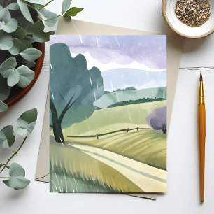 Carte Postale Jour Pluvieux   Paysage de Collines à l'Aquarelle 