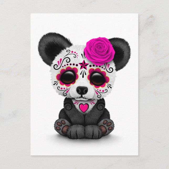 Carte Postale Jour rose du panda crâne de sucre mort sur blanc (Devant)