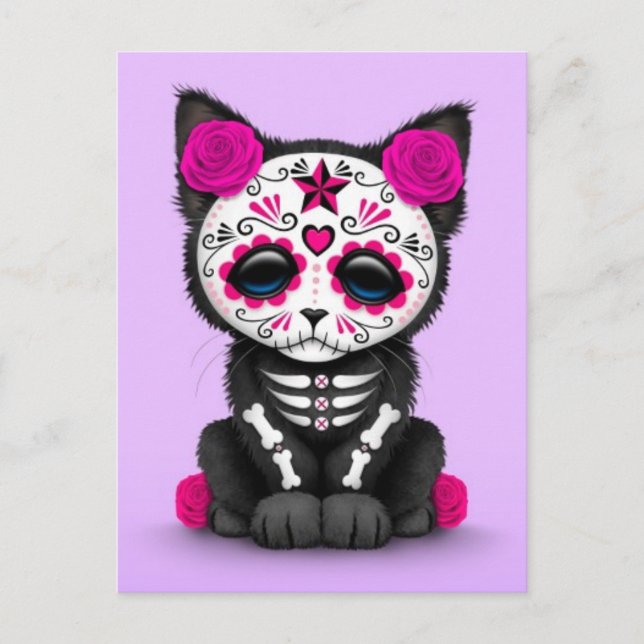 Carte Postale Jour rose mignon du chat Kitten Mort, violet (Devant)