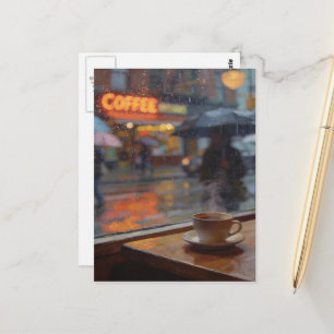 Carte Postale Journée Pluvieuse Femme Abstraite A Parapluie Café