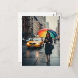 Carte Postale Journée pluvieuse Femme abstraite avec parapluie
