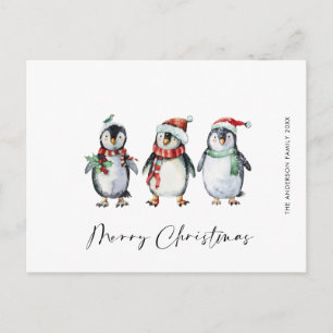 Carte Postale Jours fériés de Noël des pingouins de Père Noël