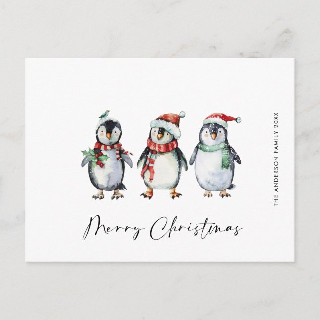 Carte Postale Jours fériés de Noël des pingouins de Père Noël (Devant)
