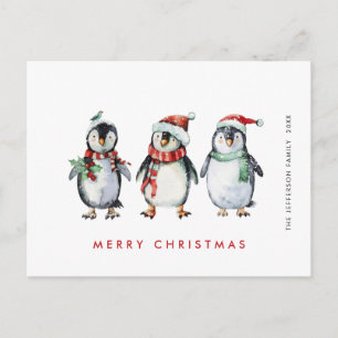 Carte Postale Jours fériés de Noël des pingouins de Père Noël