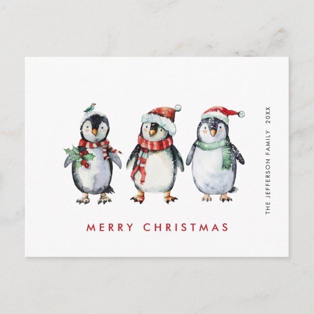 Carte Postale Jours fériés de Noël des pingouins de Père Noël (Devant)