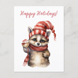Carte Postale Jovely Happy Holidays Racoon Aquarelle